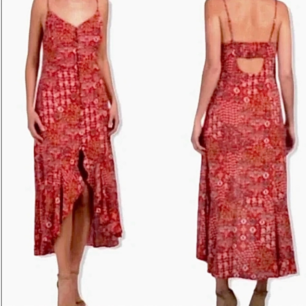 Abel The Label Anthropologie Red Lola Floral Ruffle Soft Rayon High-Low Dress M?